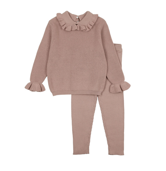 Pouf Ruffle Collar Knit Set in Dusty Pink