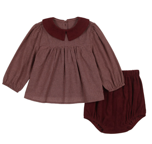 Pouf Gingham Baby Set in Burgundy