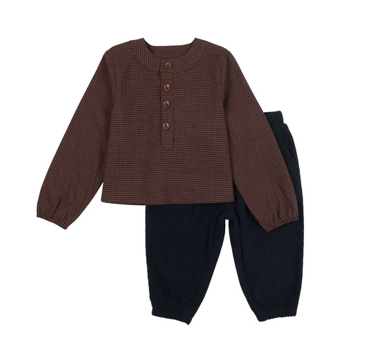Pouf Gingham Boy Set- Navy