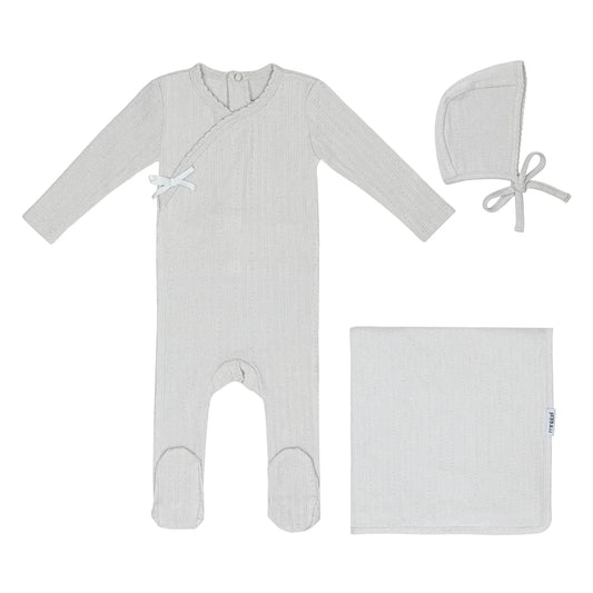 Sea Blue Circle Wrapover Pointelle Layette Set