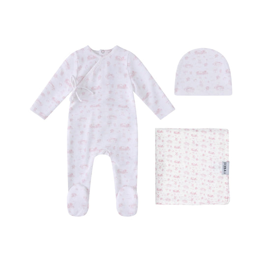 Toile Garden Print Girls Layette Set