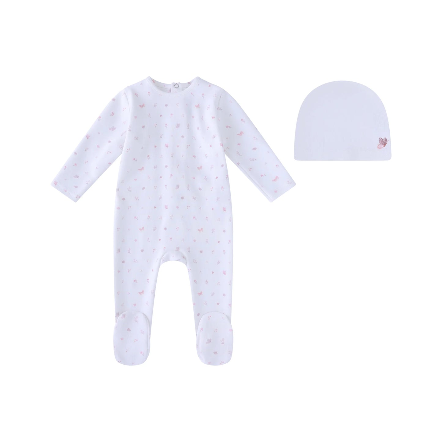 White Butterfly All Over Print Footie Gift Set