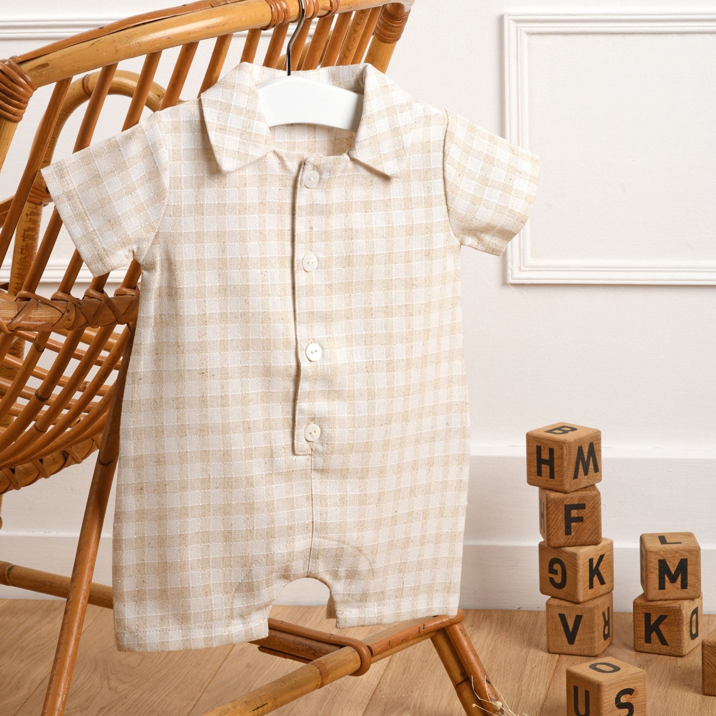 Bilou Beige Plaid Romper