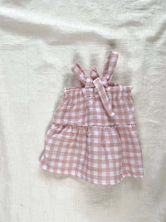 Baby Cotton Dress / Gingham Muslin - Rose