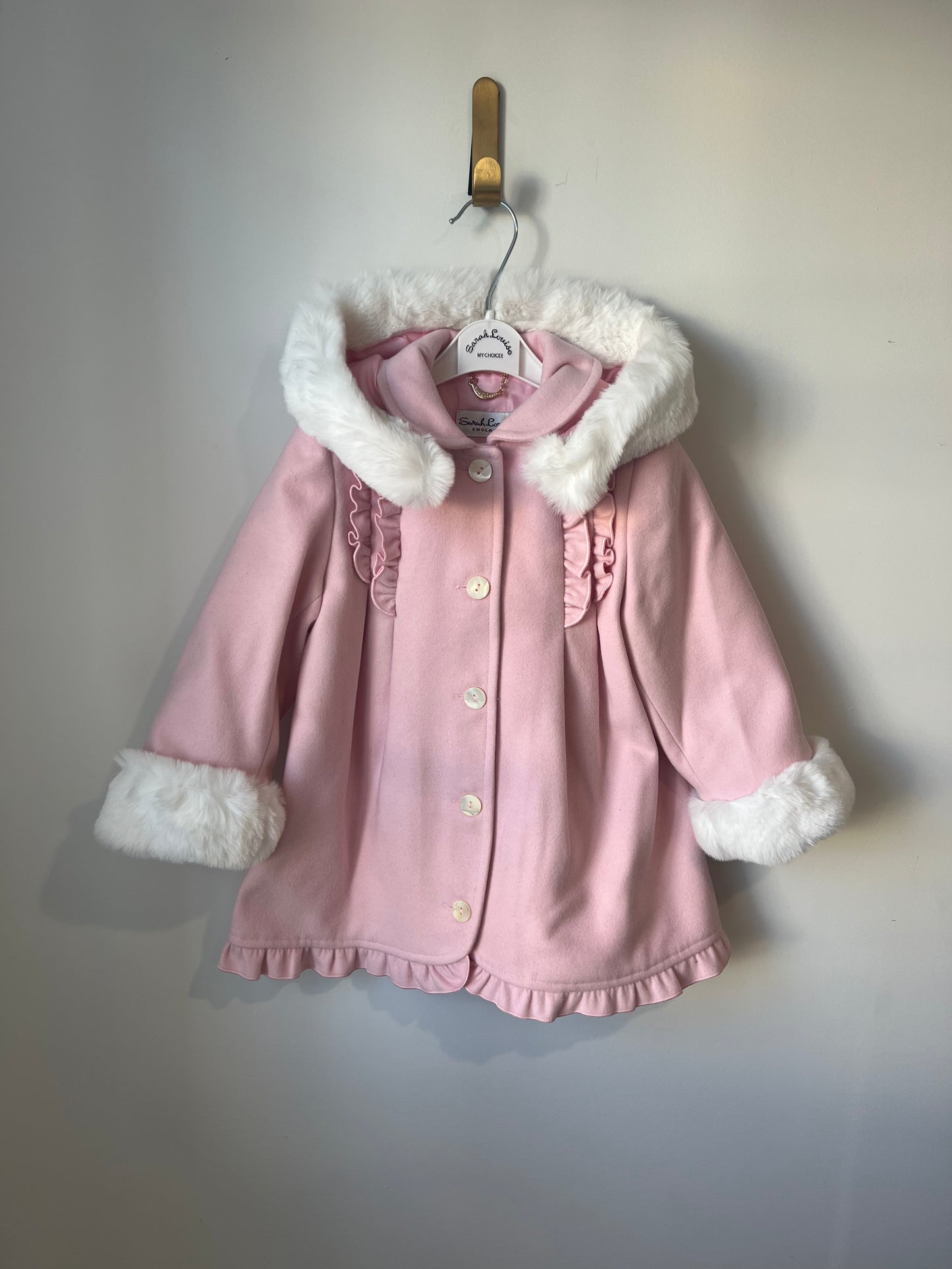 Pink fur trim pea coat