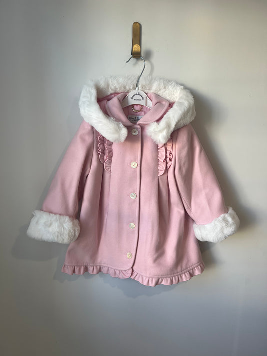 Pink fur trim pea coat