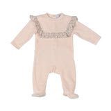 FAYE Babygrow - Cloud Pink Velour with Floral Ruffle