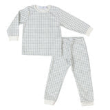 LEHANE | Boys Ivory & Blue Houndstooth Velour Pyjamas