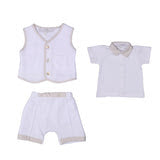 LUCAS | Boys White & Beige Cotton Gingham Shorts Set