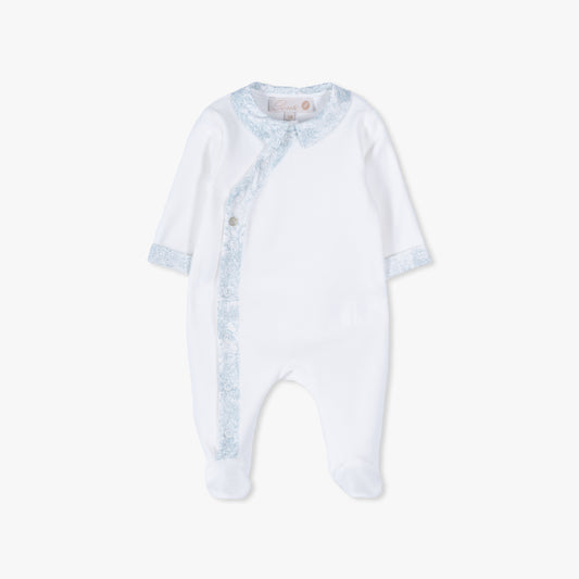 Toile trim footie (light blue)