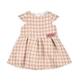 CARLA | Girls Ivory & Pink Houndstooth Tweed Dress