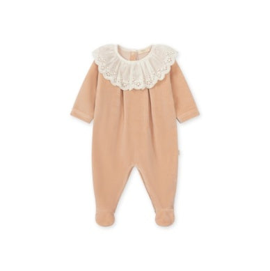 Velour Footie W/ Broderie Anglaise