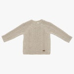 Beige cable knit crew neck sweater