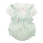 Rose embroidered gingham overall