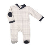 AARON | Baby Boys White & Blue Checks Velour Babygrow
