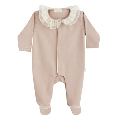 Mauve lace collar footie