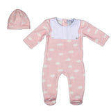 BONY | Baby Girls Pink Cloud Print Velour Babygrow Set