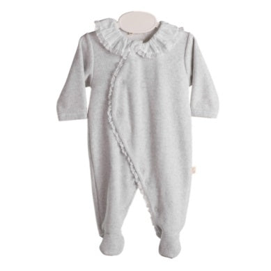 Heather grey Velour lace collar footie