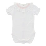 Pink trim S/S ruffled onesie