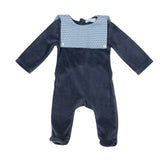 FLORENT - Boys Navy Blue Velour Babygrow