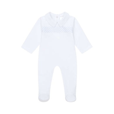 White footie w/ blue stitching