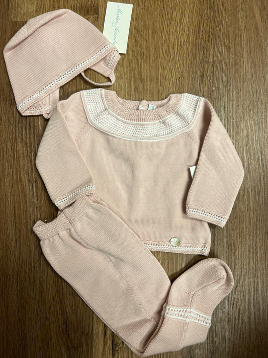 Three piece light pink knit set