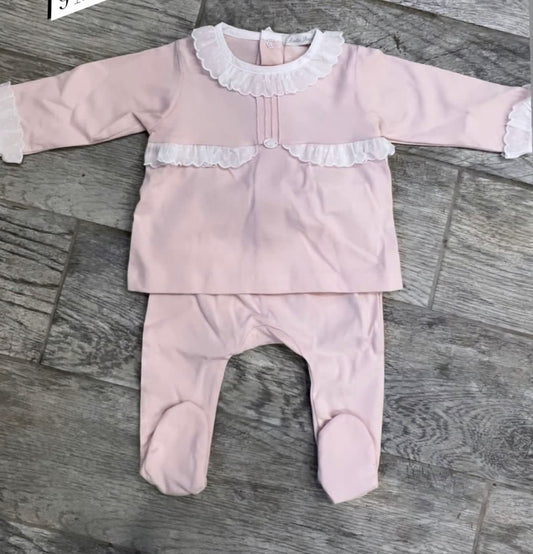 Pink lace trim two piece set