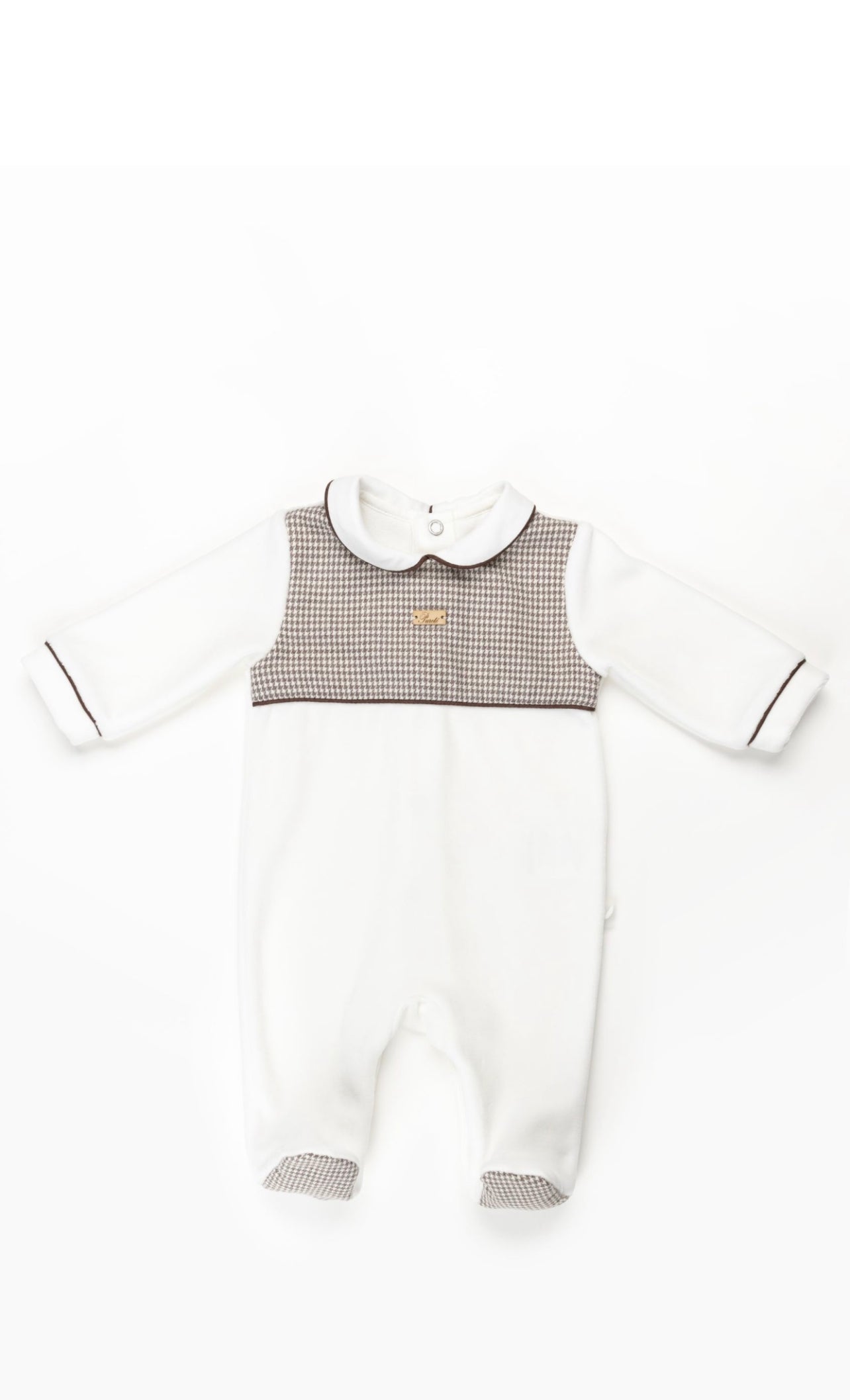Brown checkered velour footie