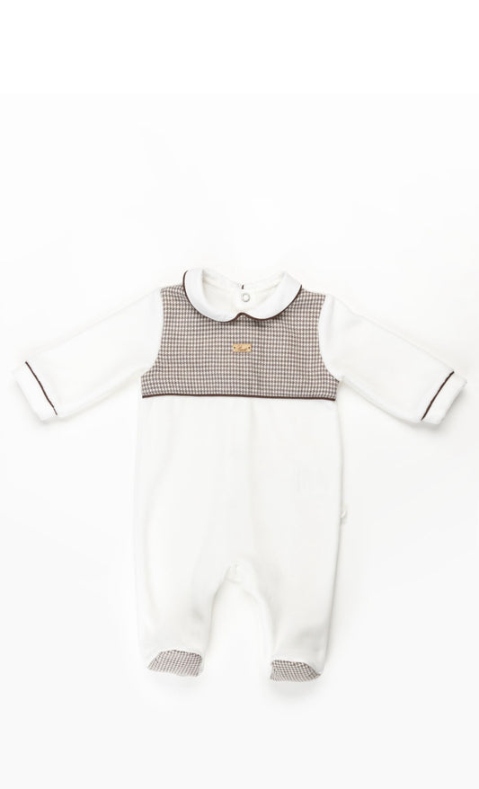 Brown checkered velour footie