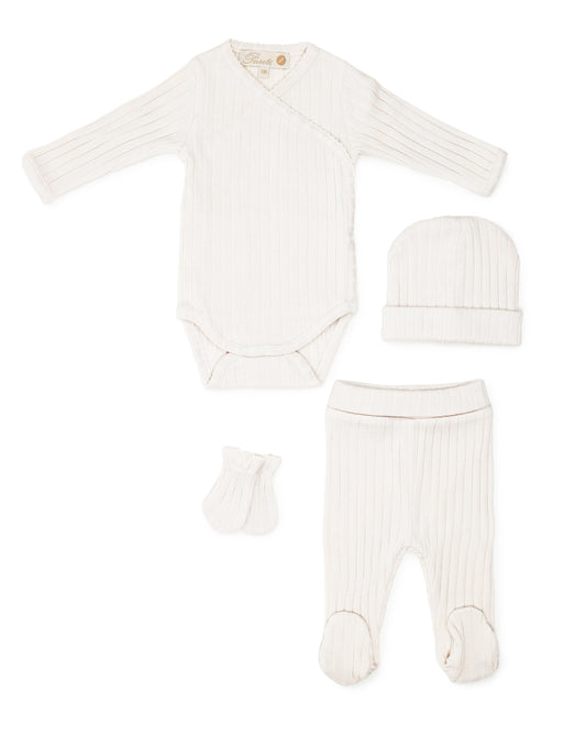 Rib Layette Set (4 Piece) in Dark Ivory and Blue