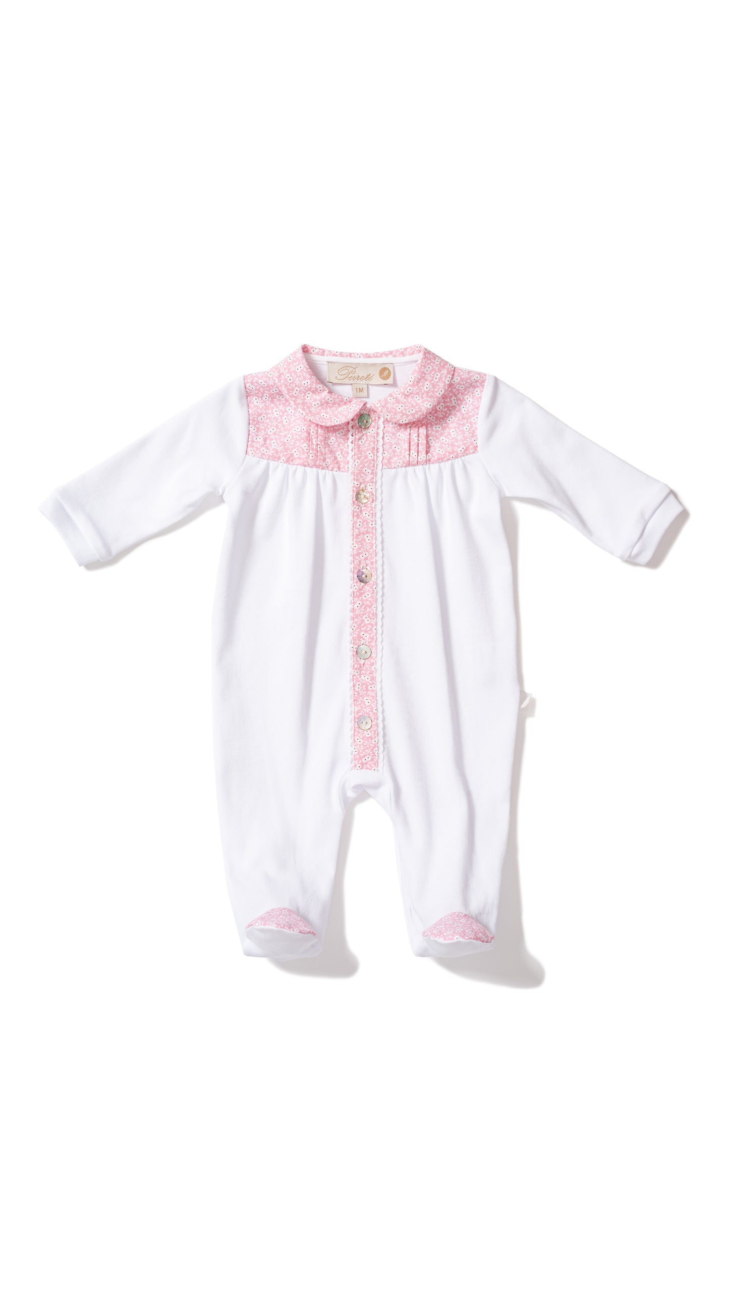 Pink flower collar footie