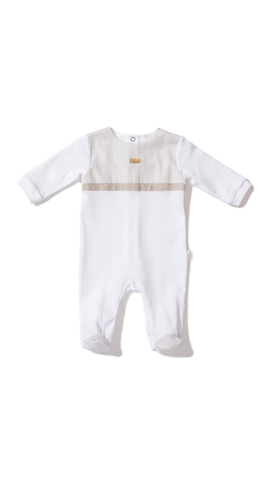 White Cotton Print Footie