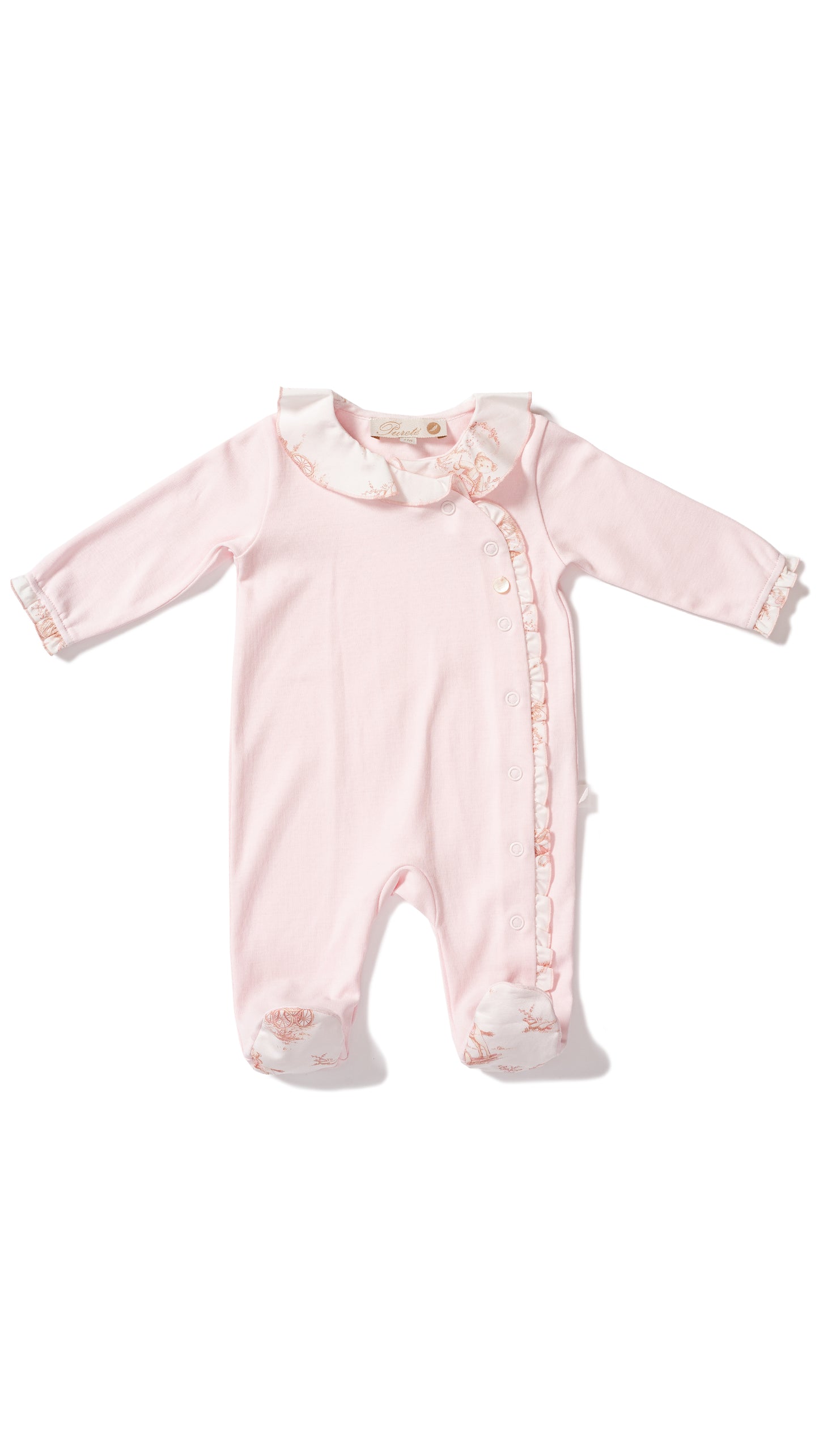 Pink toile trim footie