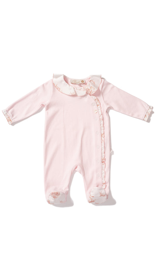 Pink toile trim footie