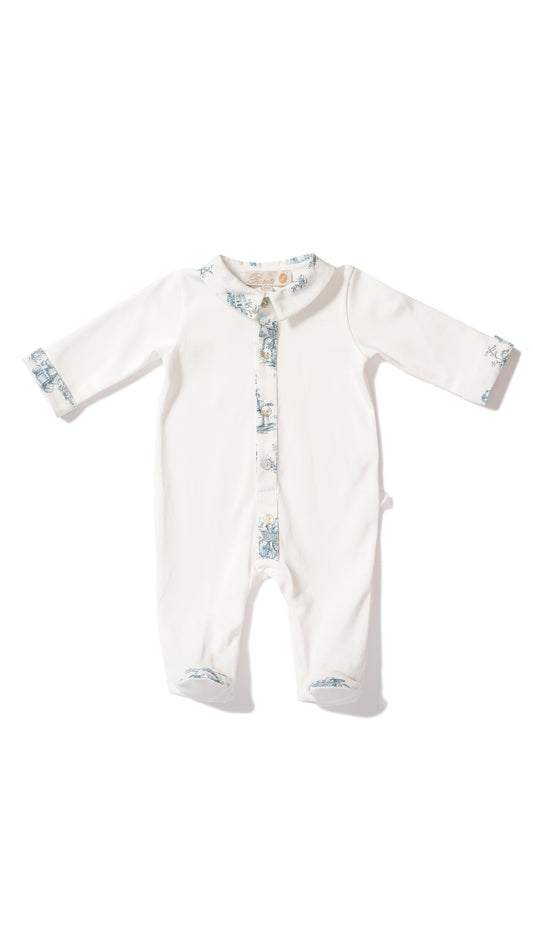 White Print long sleeve footie