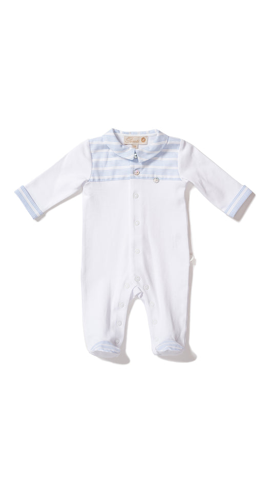 Collared baby blue striped top footie