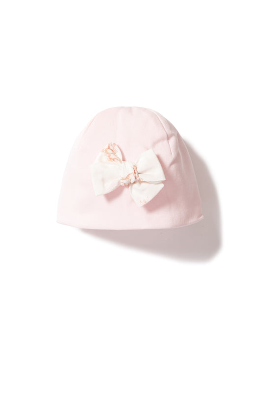 Pink Pull on hat with bow
