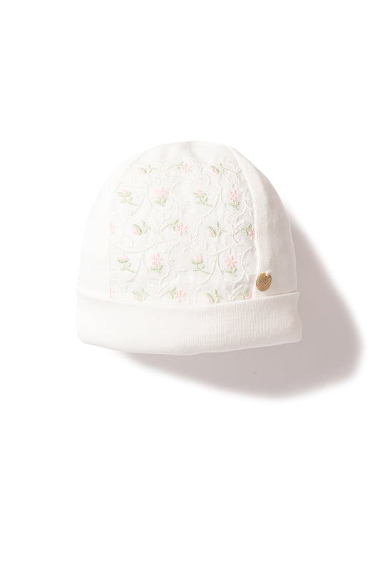 Ivory embroidered pull on hat