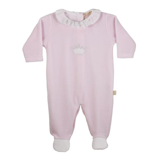 Ruffle Velour Footie W/ Crown