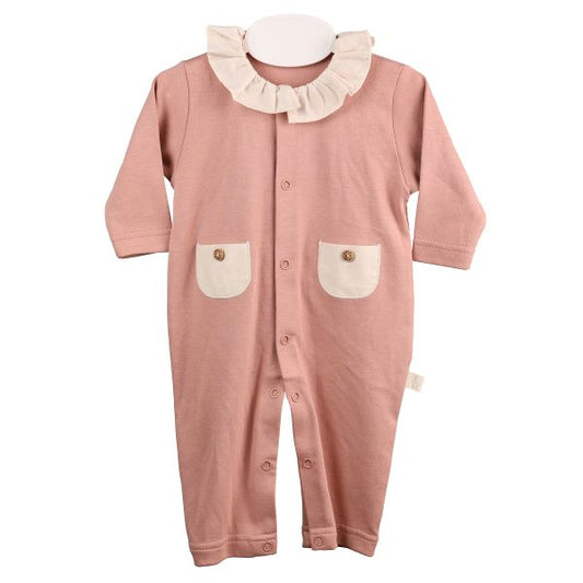 ruffled collared long sleeve footie w/ pockets
