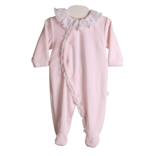 pink footie ruffle collar with lace