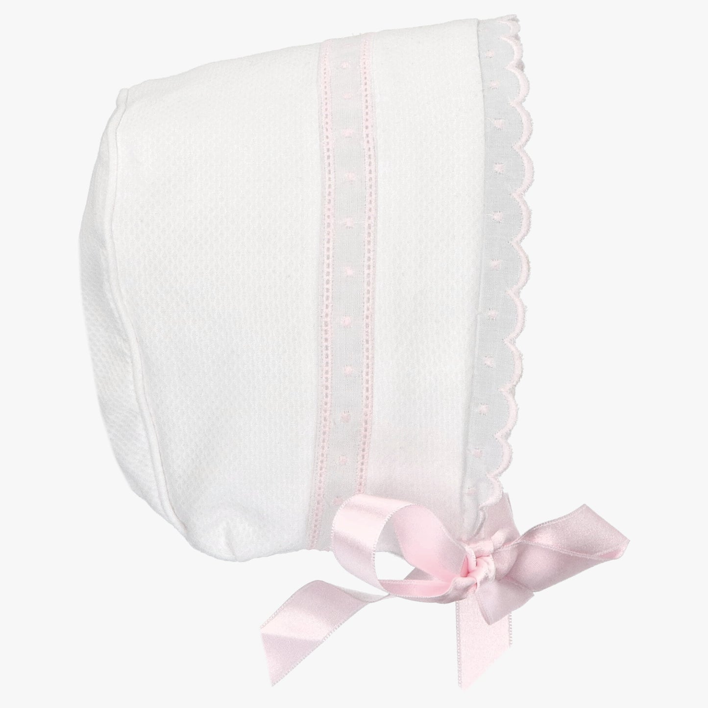 White woven bonnet w/ lining and pink bow