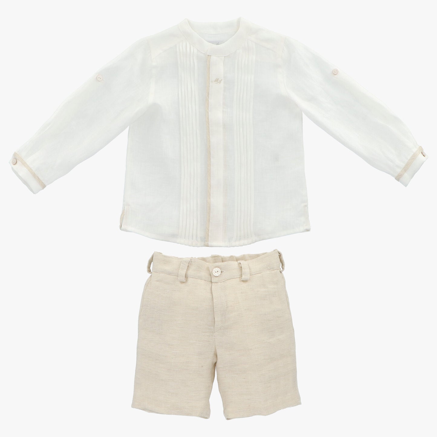 Boys White linen shirt and beige linen pants set