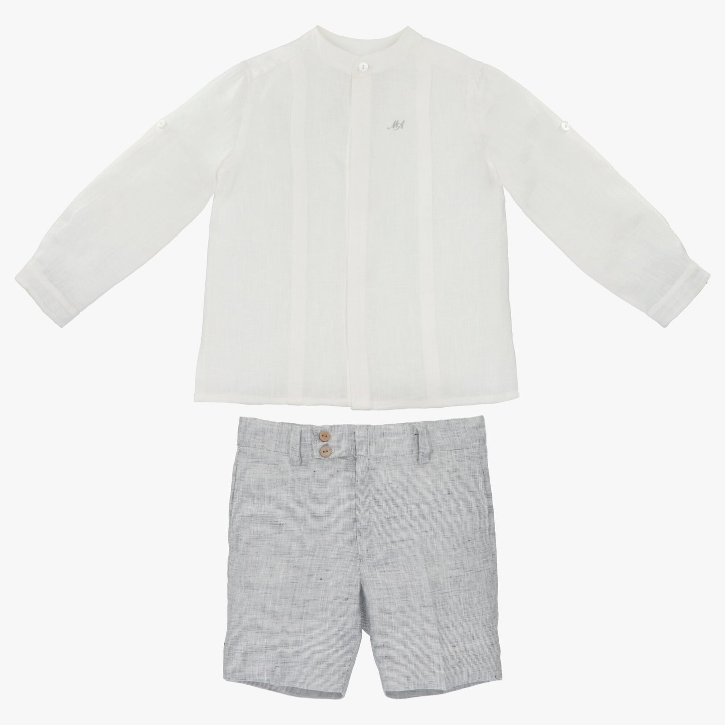 Long sleeve White linen shirt with grey linen pant set