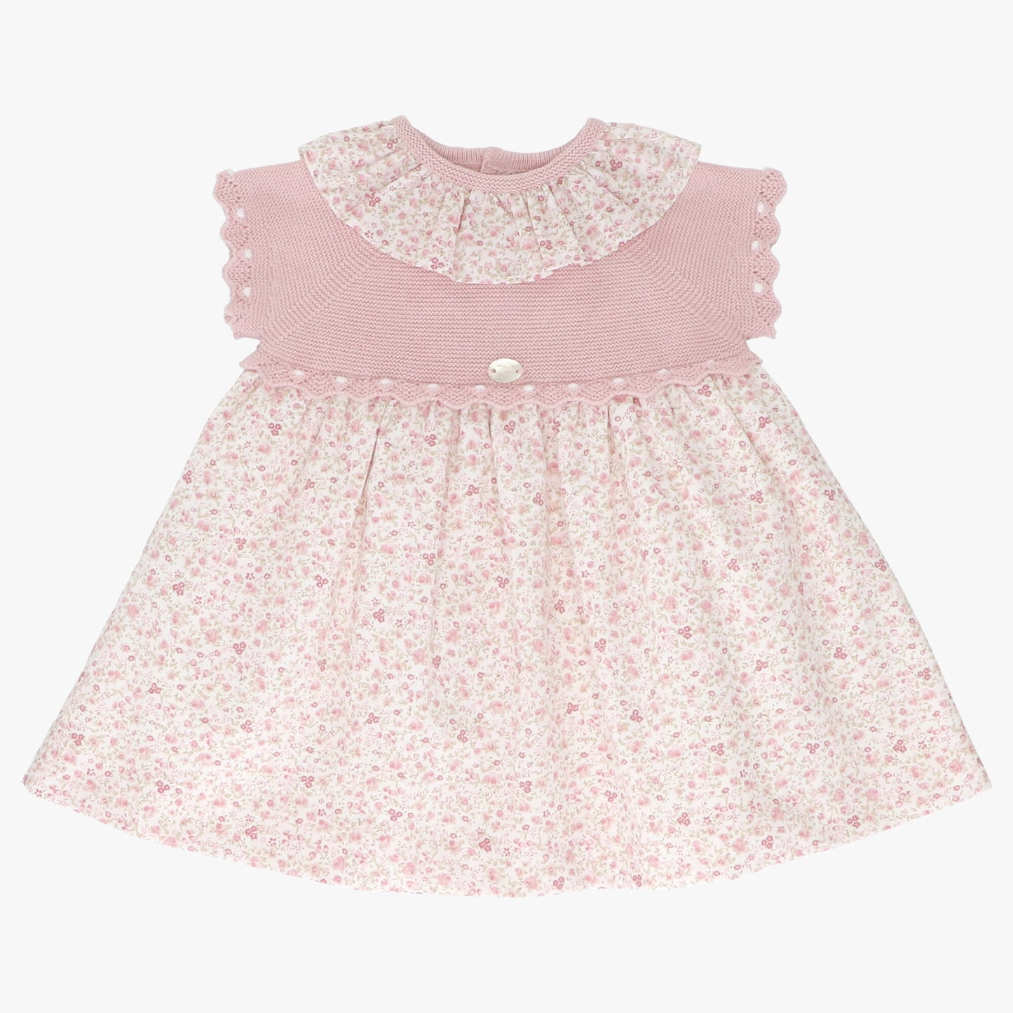 pink floral knit and woven sleeveless dress