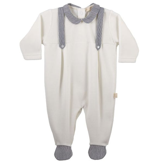 Teddy Bear Velour Footie W/ Suspenders