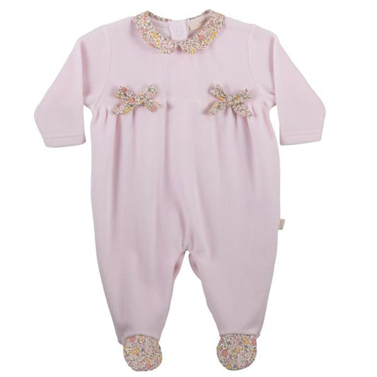 Teddy Bear Velour Footie W/ Bows