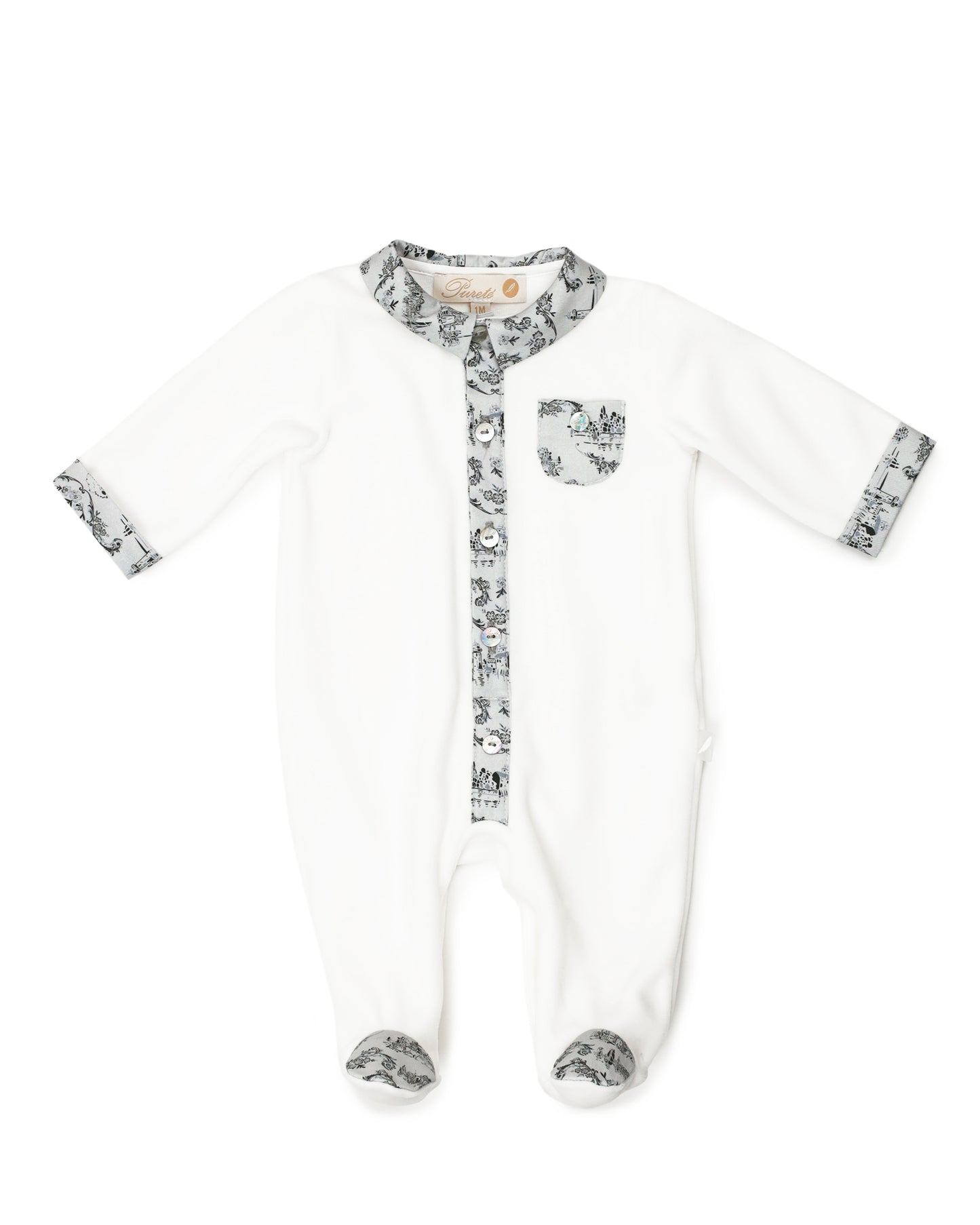 Toile trim Velour Footie