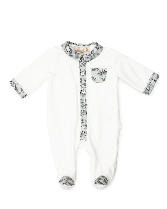 Toile trim Velour Footie