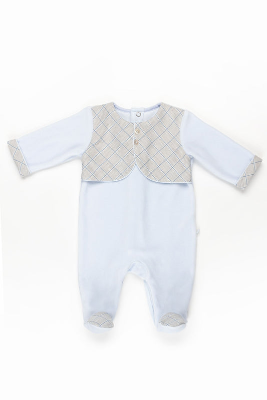 Blue plaid Velour Footie